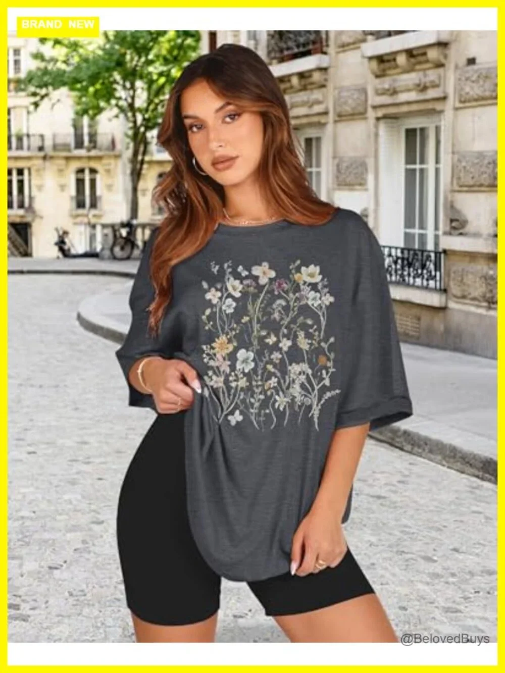 Oversized Graphic T-Shirt Women Summer Floral Short Sleeve Casual Top